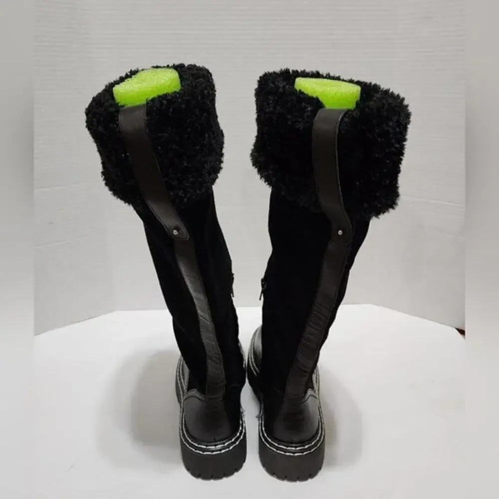 Splendid Antonia Sherpa trimmed black suede and leather boots Women's size 7 new